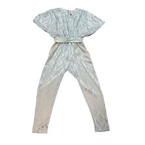 VTG BB Collections Sexy Satin Jumper 1 Pc Jumpsuit Belt Light Blue Sz 8